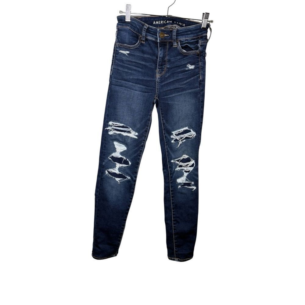 American Eagle Hi-Rise Distressed Jegging Size 00 Next Level Stretch Dark Wash